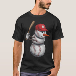 Baseball Snowman Snow Christmas Xmas Men Women Pla T-Shirt