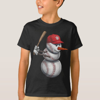 Baseball Snowman Snow Christmas Xmas Men Women Pla T-Shirt
