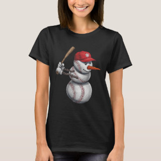 Baseball Snowman Snow Christmas Xmas Men Women Pla T-Shirt