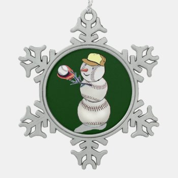 Baseball Snowman Snowflake Pewter Christmas Ornament by TheSportofIt at Zazzle