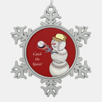 Baseball Snowman Snowflake Pewter Christmas Ornament by TheSportofIt at Zazzle