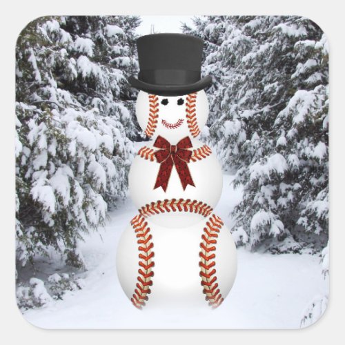 Baseball Snowman Square Sticker