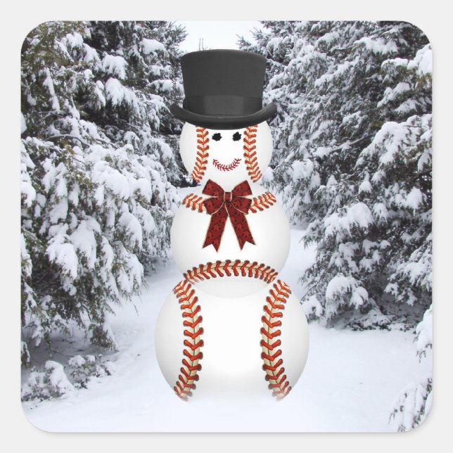 Baseball Snowman Square Sticker (Front)