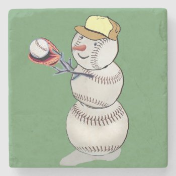Baseball Snowman Stone Coaster by TheSportofIt at Zazzle