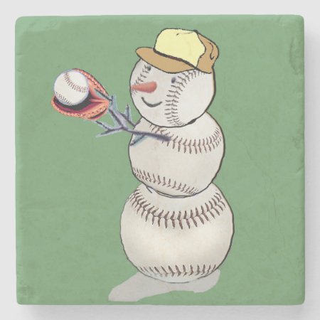 Baseball Snowman Stone Coaster