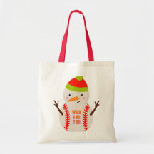 Baseball Snowman Tote Bag