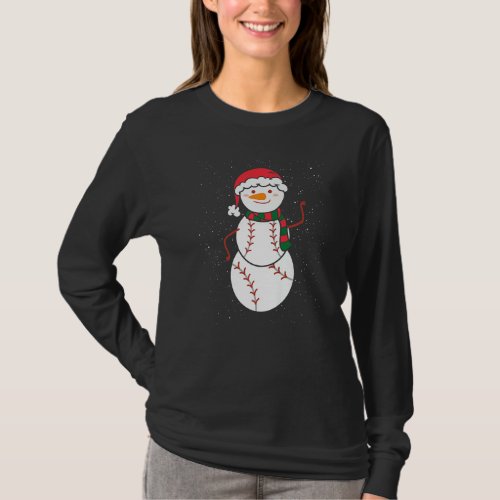 Baseball Snowman Winter Hat Snowflake Baseball Pla T_Shirt