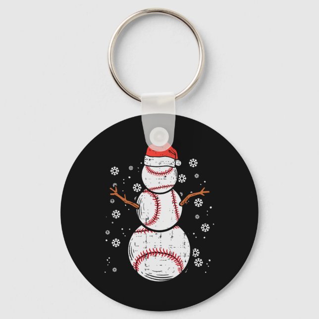 Baseball Snowman Xmas Christmas Sports Boys Men Wo Keychain (Front)
