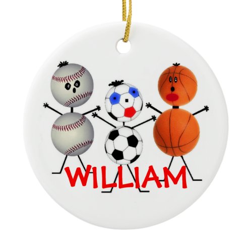 Baseball Soccer Basketball Christmas Cartoon Ceramic Ornament