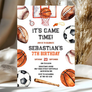 Baseball Soccer Football Basketball Sport Birthday Invitation