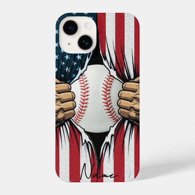 Baseball Softball American Flag Patriotic iPhone Case (Back)