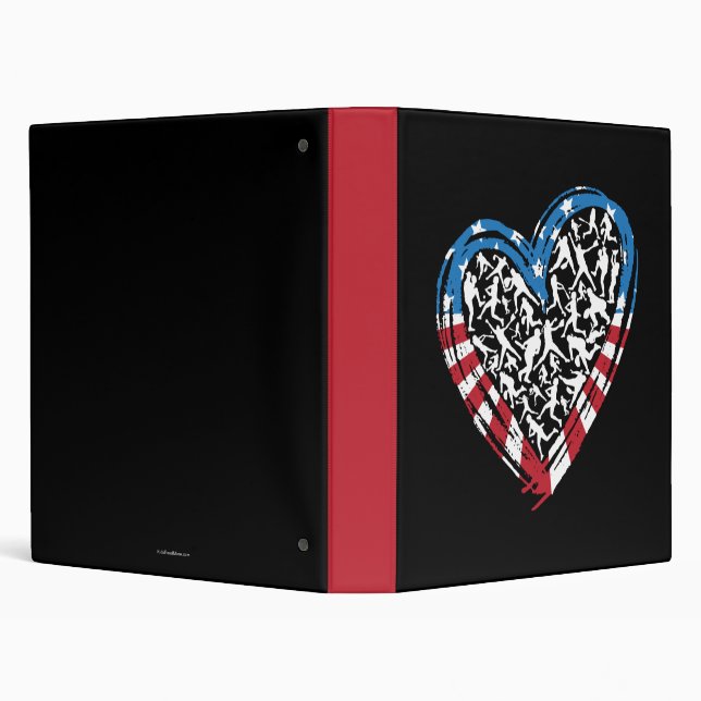 Baseball Softball - American USA Flag Heart 3 Ring Binder (Background)