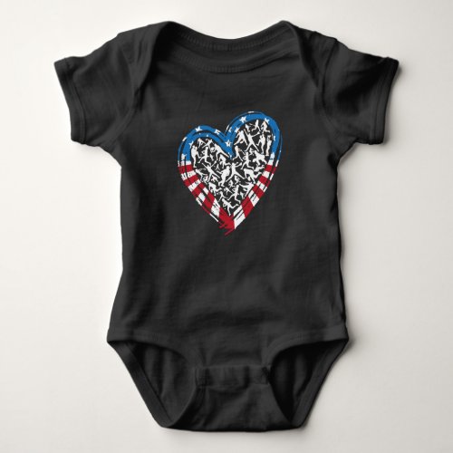 Baseball Softball _ American USA Flag Heart Baby Bodysuit