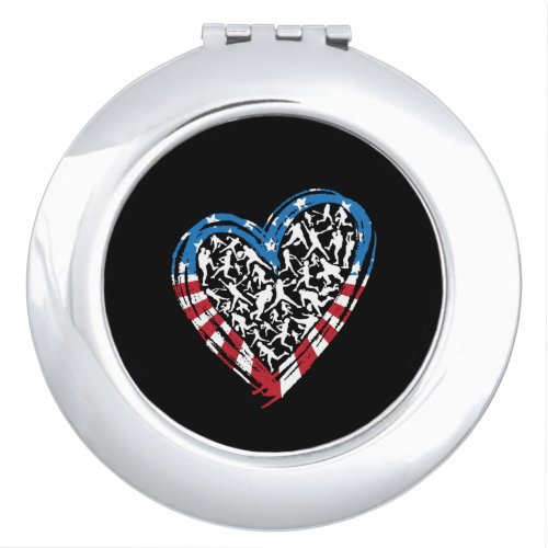 Baseball Softball _ American USA Flag Heart Compact Mirror
