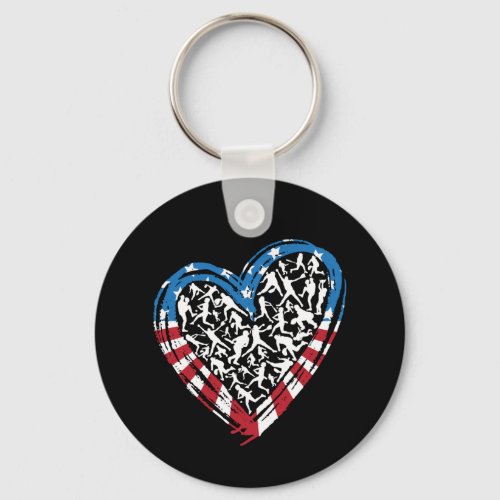 Baseball Softball _ American USA Flag Heart Keychain