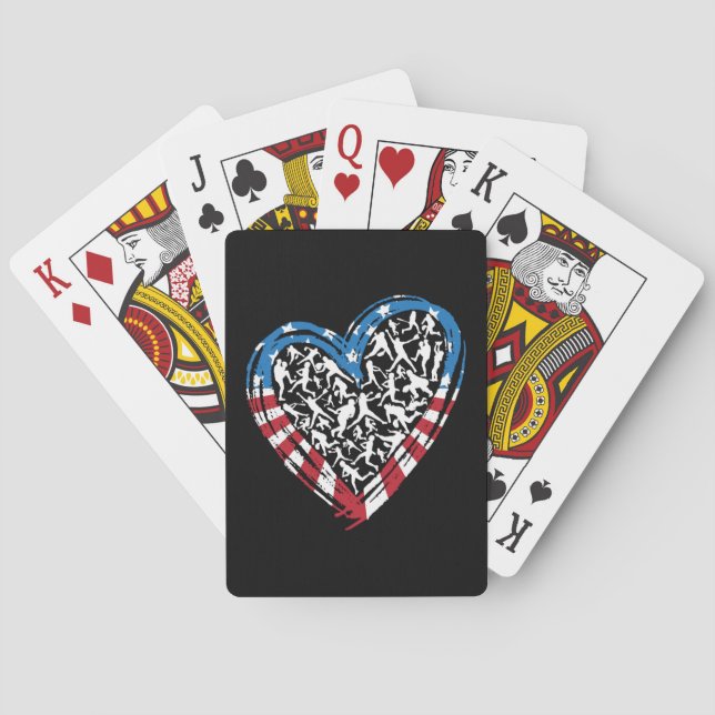 Baseball Softball - American USA Flag Heart Poker Cards (Back)
