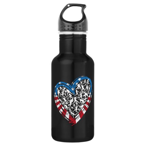 Baseball Softball _ American USA Flag Heart Stainless Steel Water Bottle