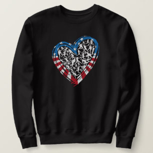 Baseball Softball - American USA Flag Heart Sweatshirt