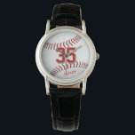 baseball/softball athlete name personalized watch<br><div class="desc">This baseball themed watch features the realistic image of a clean white baseball,  upon which you can customize the athlete's name and jersey number - by katz_d_zynes</div>