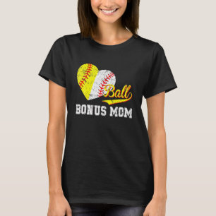 Baseball Softball Ball Heart Bonus Mom Mother's T-Shirt