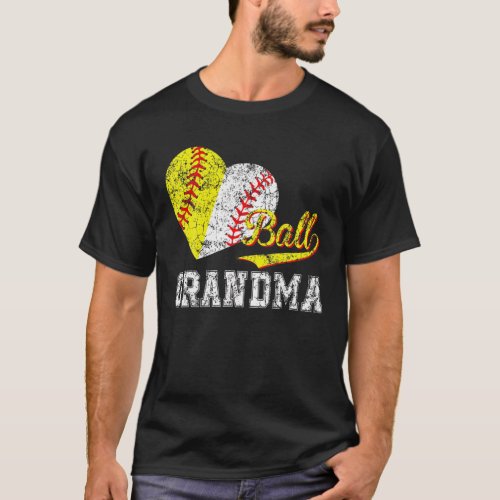 Baseball Softball Ball Heart Grandma Mothers Day T_Shirt