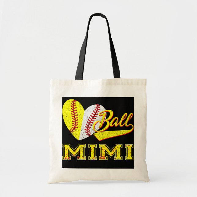 Baseball Softball Ball Heart Mimi Mother's Day Tote Bag (Front)