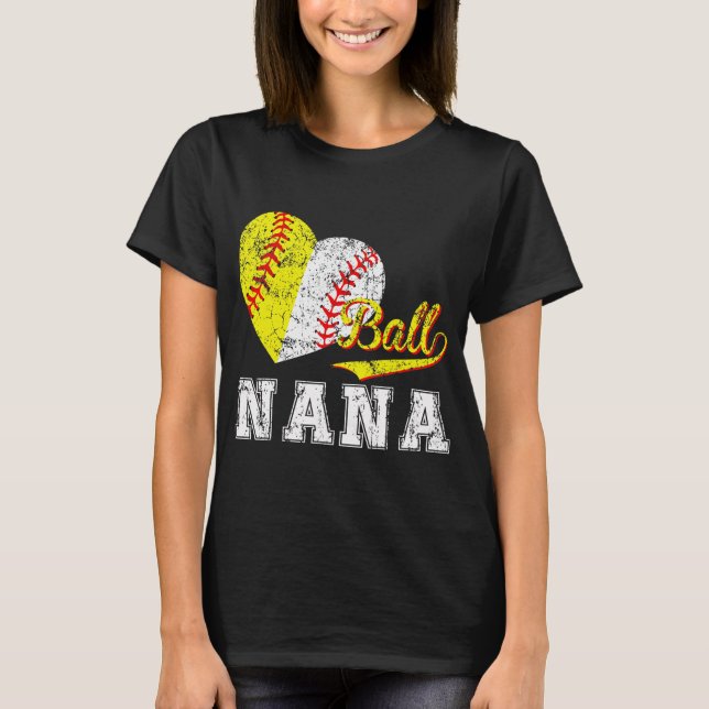 Baseball Softball Ball Heart Nana Mother's Day  T-Shirt (Front)