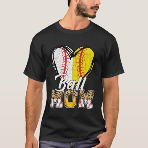Baseball Softball Ball Mom Leopard T_Shirt