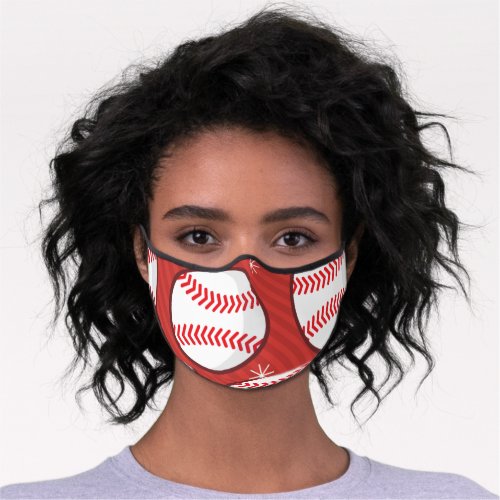 Baseball Softball Ball Red Striped Athletic Fun Premium Face Mask