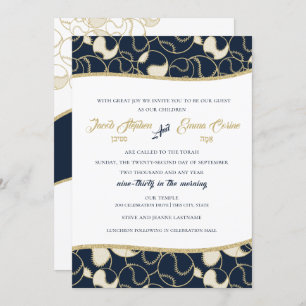 Baseball Softball Bnai Mitzvah Gold and Blue Invitation