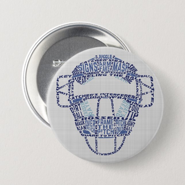 Baseball Softball Catchers Mask Calligram Badge Pinback Button (Front & Back)