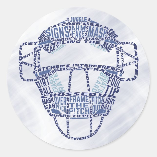 Baseball Softball Catchers Mask Calligram Classic Round Sticker (Front)