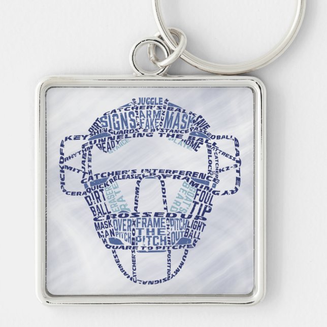 Baseball Softball Catchers Mask Calligram Keychain (Front)
