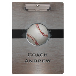 Baseball Softball Coach Custom Name Faux Metal Clipboard