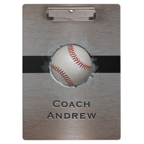 Baseball Softball Coach Custom Name Faux Metal Clipboard