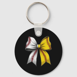 Baseball Softball Coquette Bow Game Day Heart Love Keychain