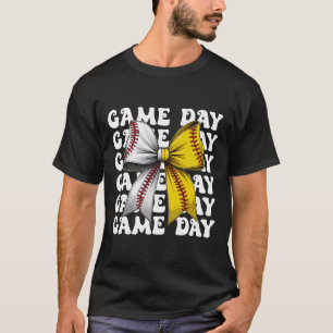 Baseball Softball Coquette Bow Game Day Women Mama T-Shirt