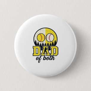 Baseball Softball Dad of Both Vintage Vector Desig Button