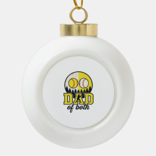 Baseball Softball Dad of Both Vintage Vector Desig Ceramic Ball Christmas Ornament
