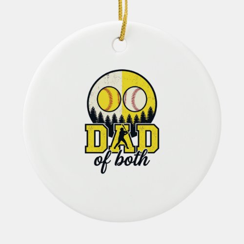 Baseball Softball Dad of Both Vintage Vector Desig Ceramic Ornament