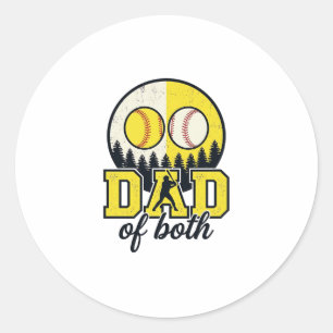 Baseball Softball Dad of Both Vintage Vector Desig Classic Round Sticker