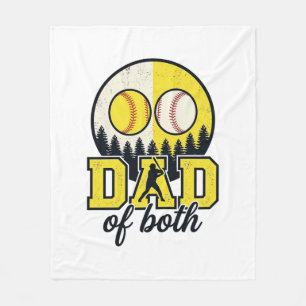 Baseball Softball Dad of Both Vintage Vector Desig Fleece Blanket