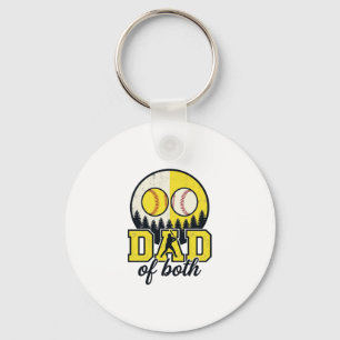 Baseball Softball Dad of Both Vintage Vector Desig Keychain