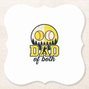 Baseball Softball Dad of Both Vintage Vector Desig Paper Coaster