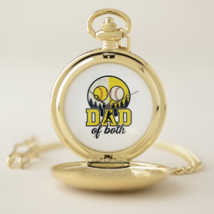 Baseball Softball Dad of Both Vintage Vector Desig Pocket Watch