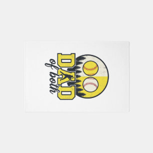 Baseball Softball Dad of Both Vintage Vector Desig Rug