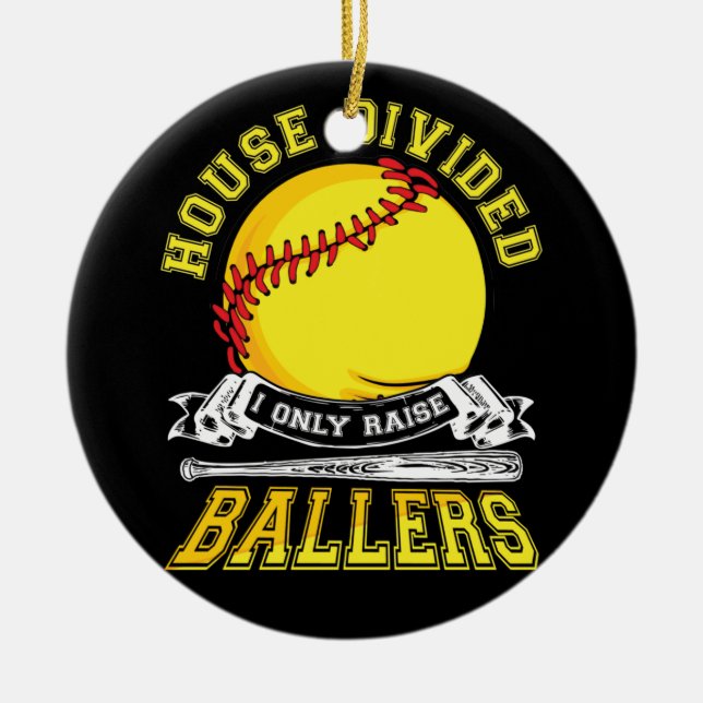 Baseball Softball Divided House Ball Mom Ceramic Ornament (Front)