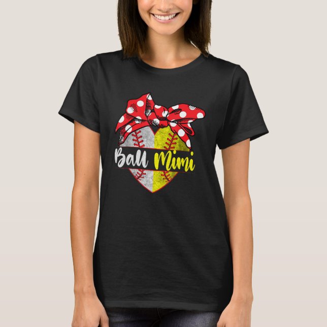 Baseball Softball Heart Ball Mimi Family Player Co T-Shirt (Front)