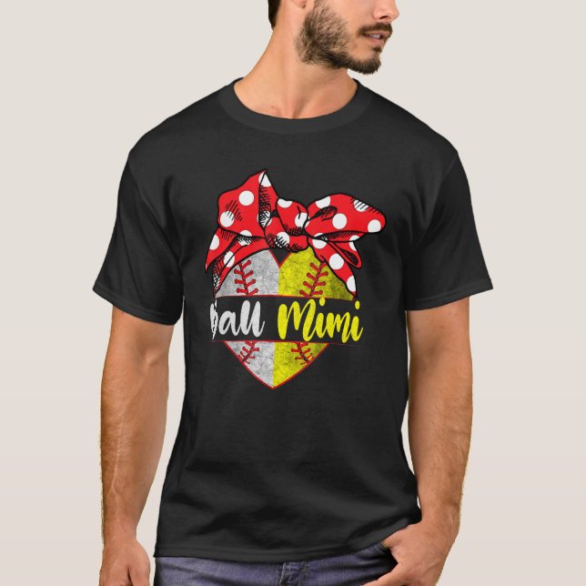 Baseball Softball Heart Ball Mimi Family Player Co T-Shirt (Front)