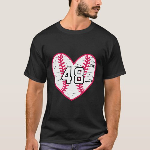Baseball Softball Heart Number 48 Sports Player Fa T_Shirt